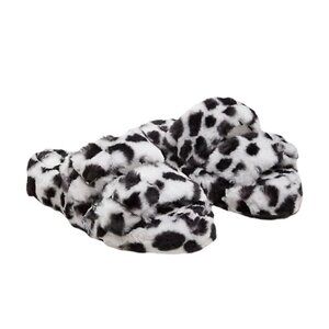Torrid Women's New Black White Leopard Double Band Faux Fur Slippers 7.5 WW
